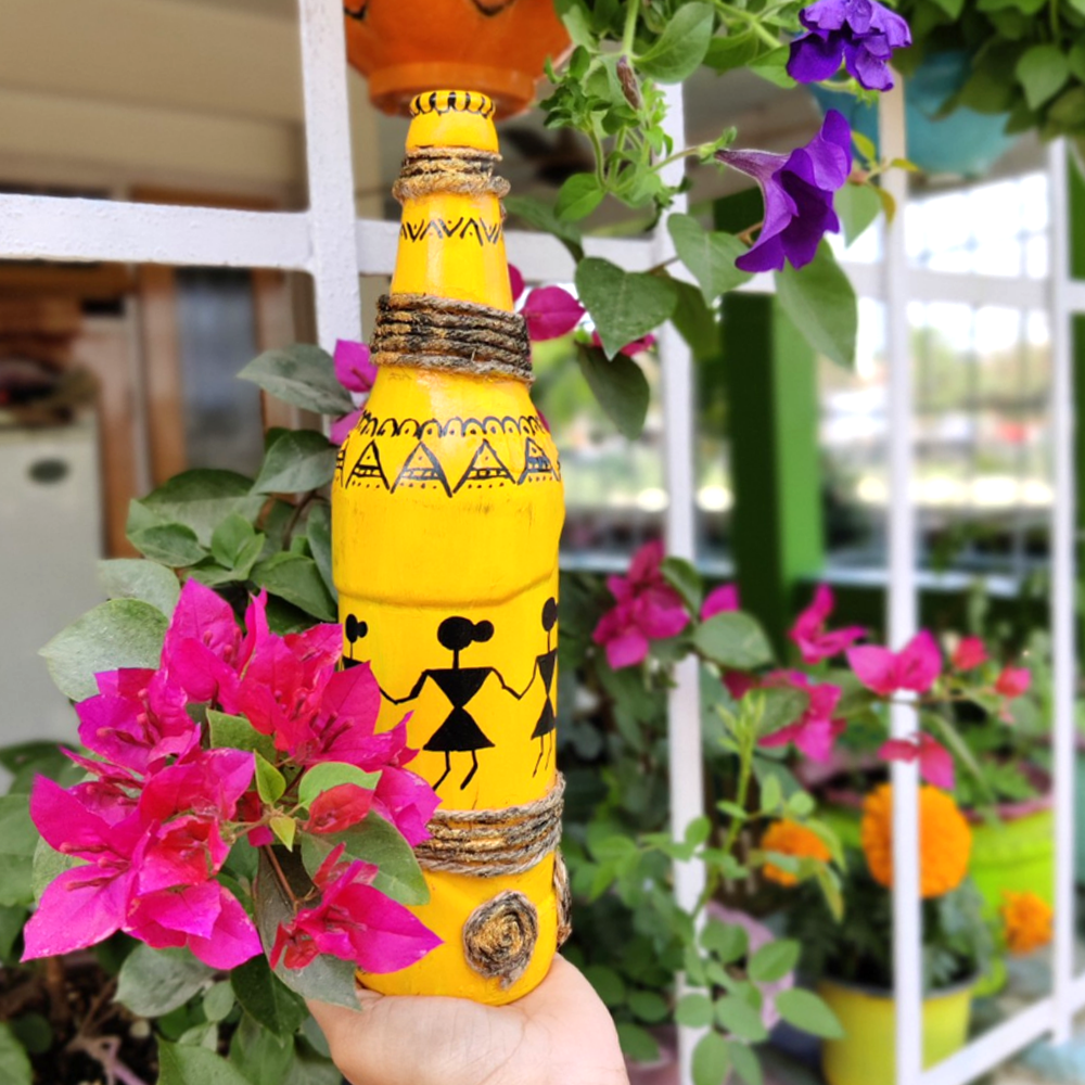 Yellow Handpainted Decorative Bottle