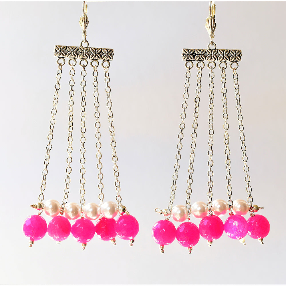 
                  
                    Pink Pearl Beads Chained Earrings
                  
                