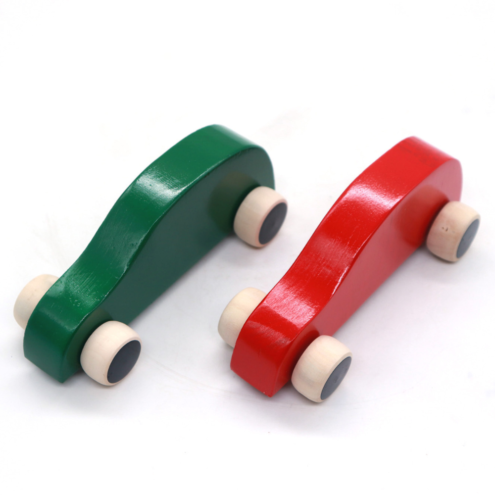 Adhyam Toys Wooden Color Cars - Set of 2 (Green and Red Color)