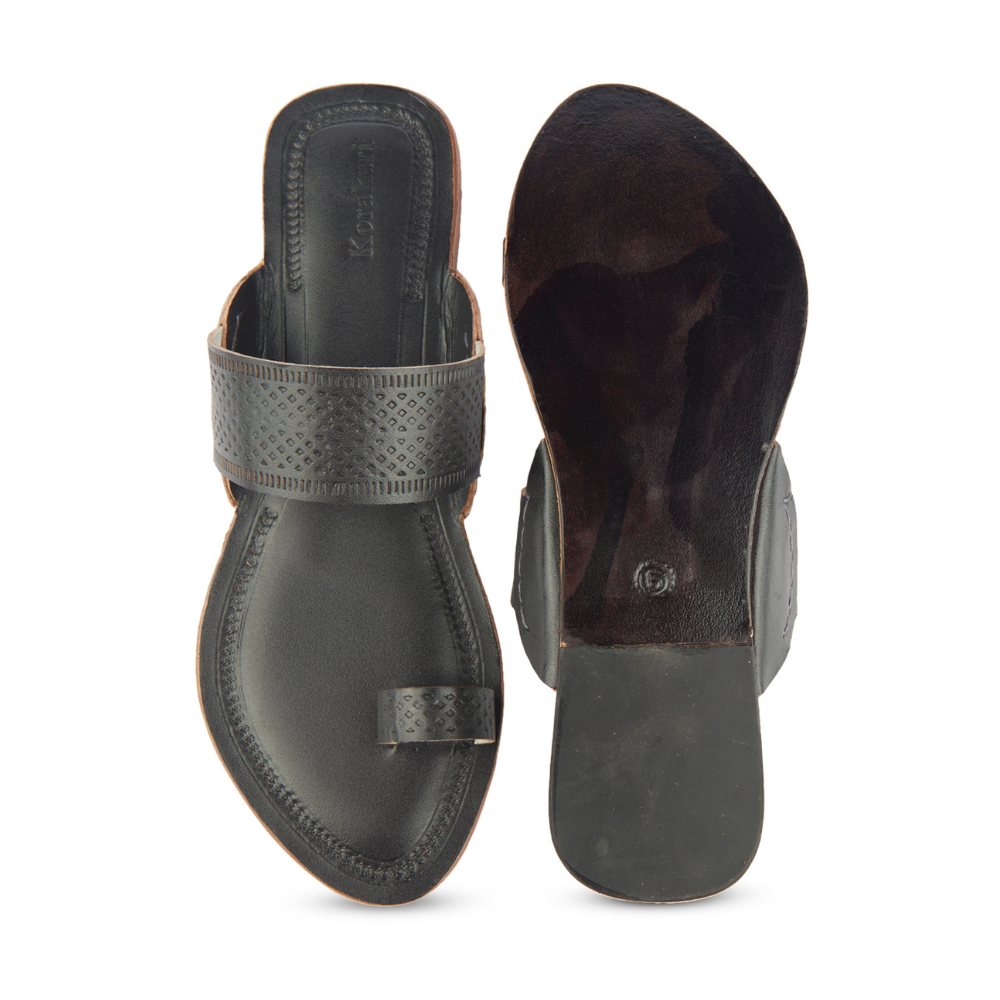 
                  
                    Korakori Balmy Black Kolhapuri Slippers
                  
                