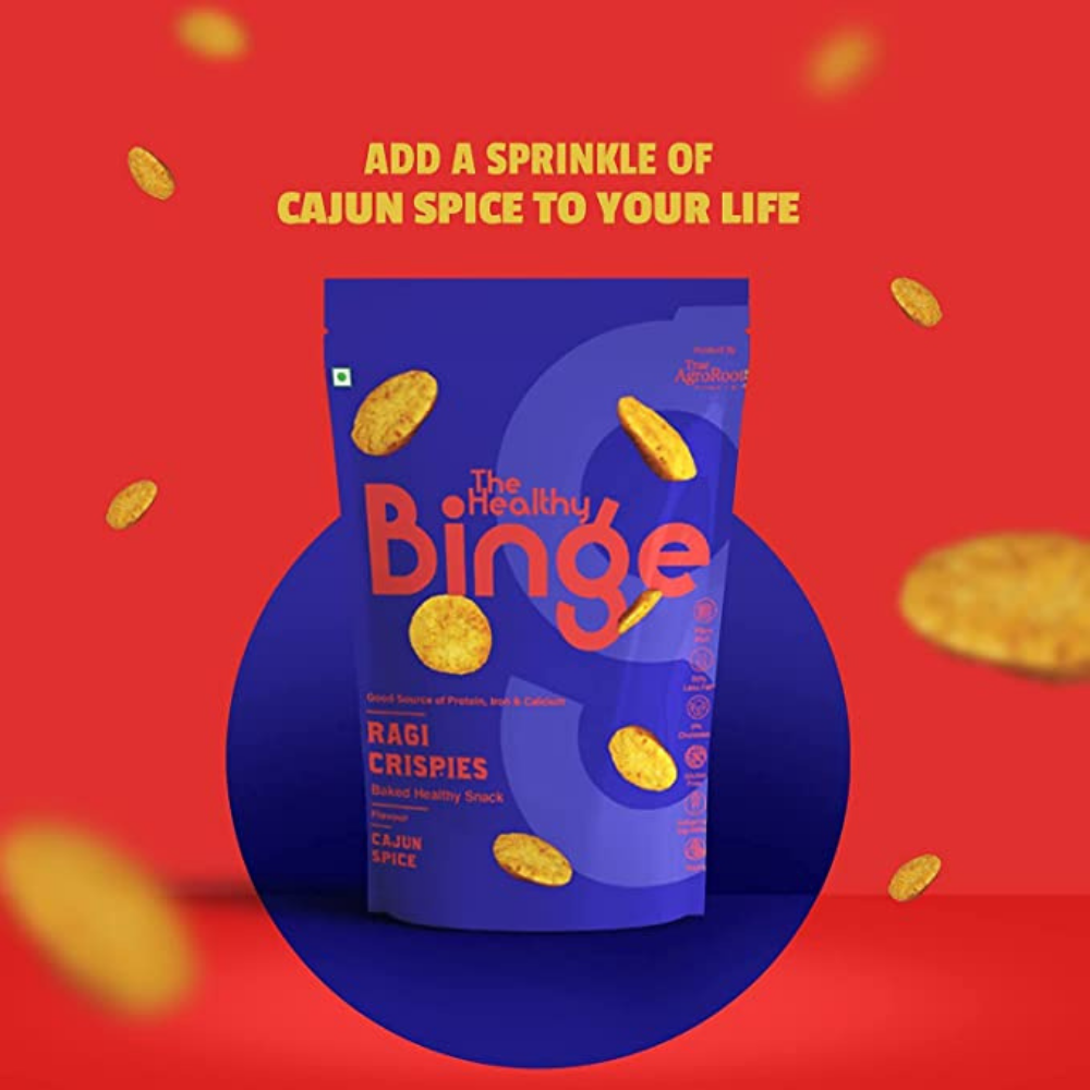 The Healthy Binge Baked Snacks Ragi Crispies Cajun Spice Flavour - Pack of 9 (40g)