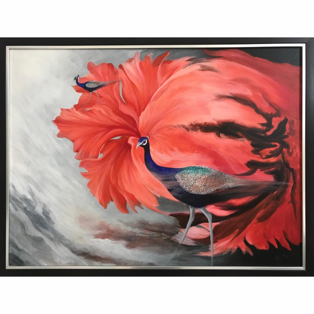 Blazing Red Peacock Painting
