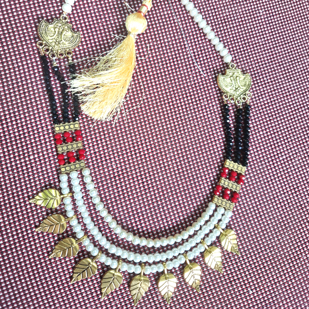 Beaded Necklace with Oxidized Charms