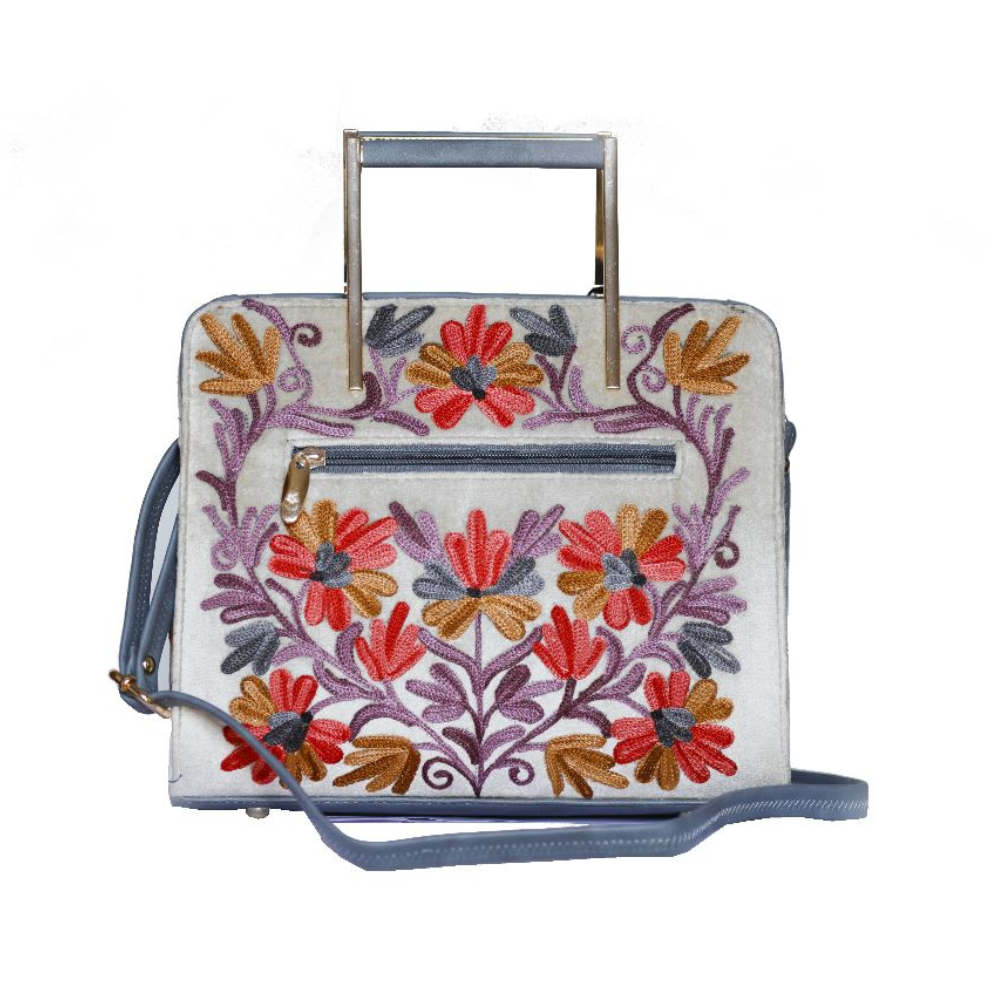 Exquisite Kashmiri Tilla Embroidered Ladies Hang Bag in Burgundy – Shobitam