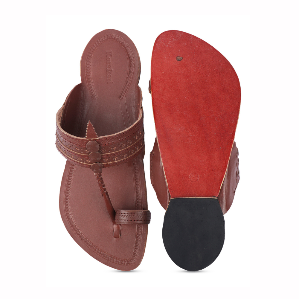 Red leather online slippers