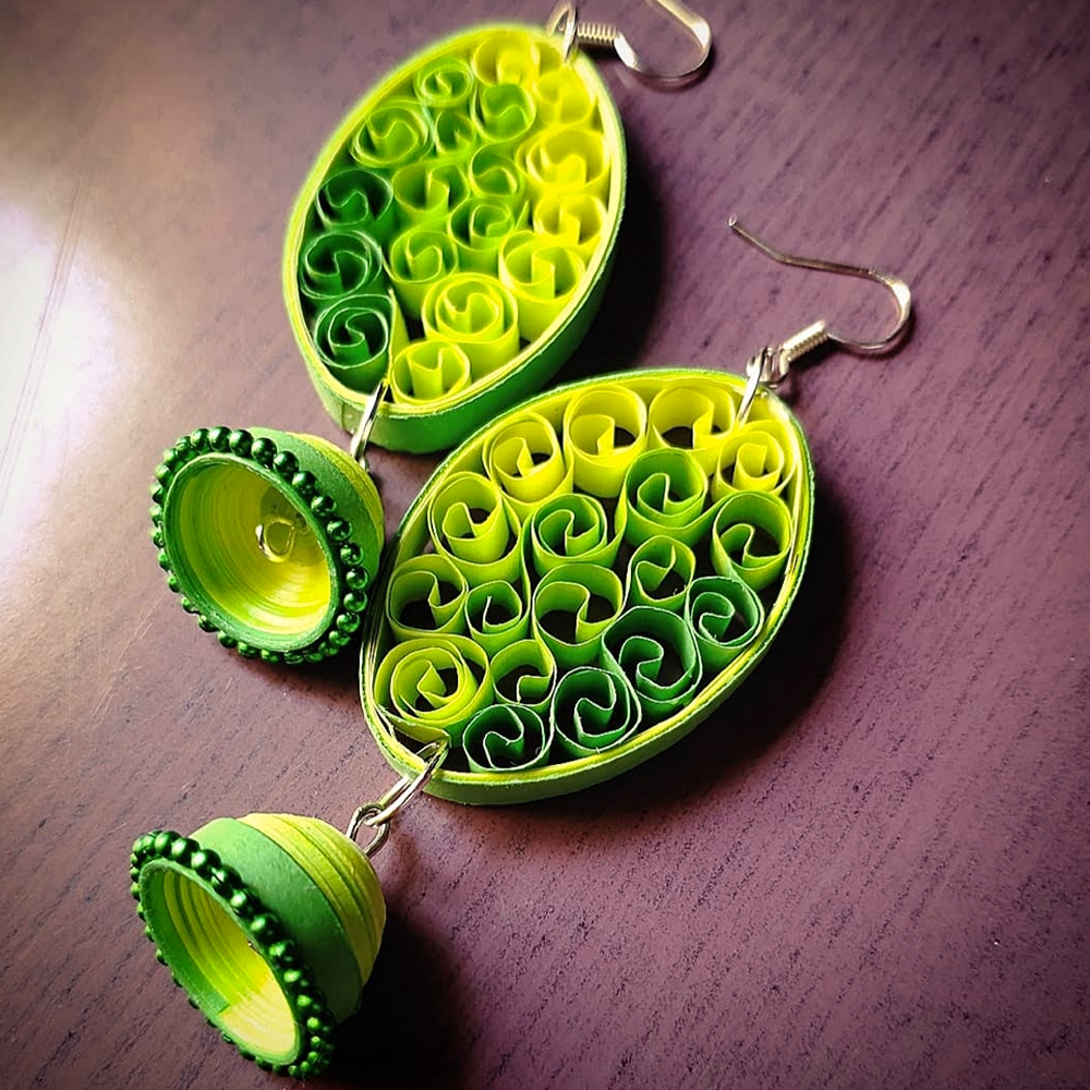 Green Quilling Earrings Kreate