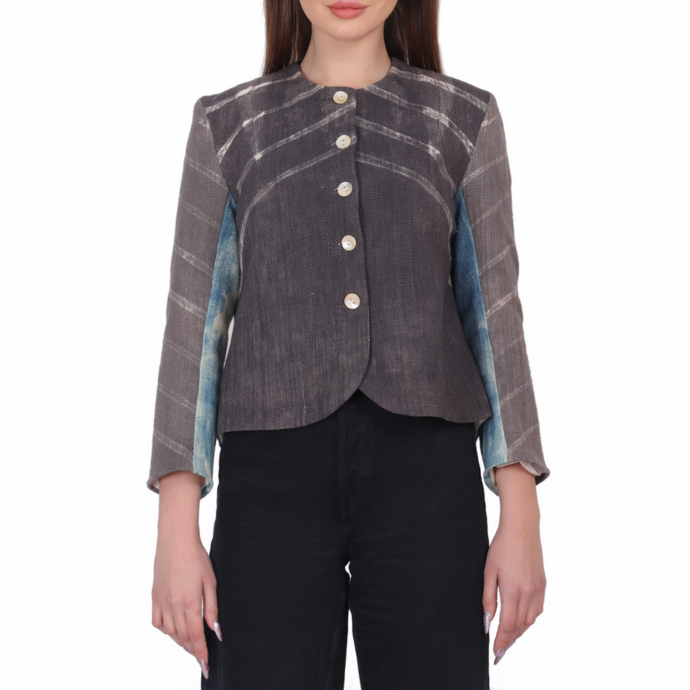 
                  
                    Organic Cotton Shibori Short Jacket in Natural Dyes
                  
                