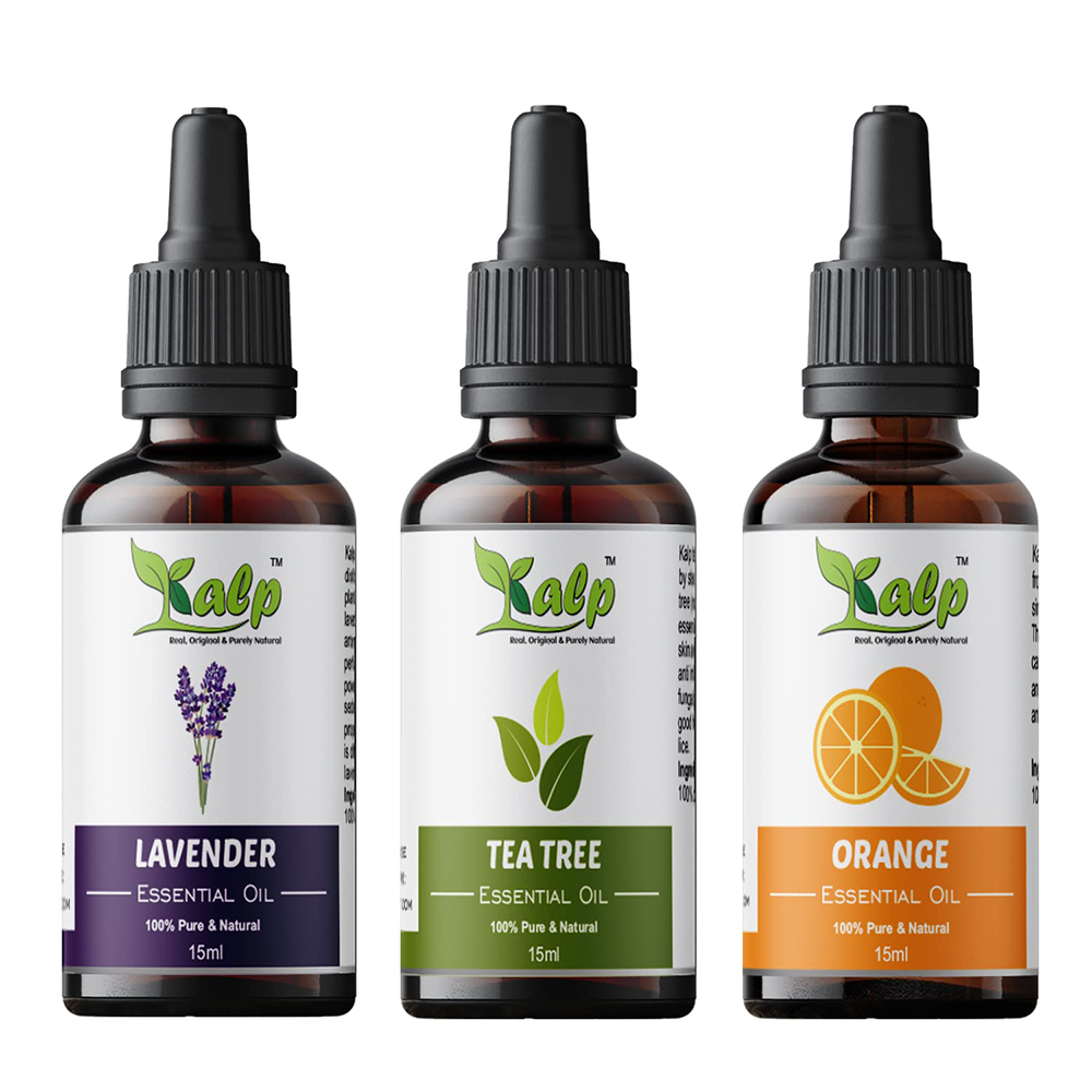 Kalp Essential Oil, Lavender, Tea Tree & Orange - 15ml (Pack of 3)