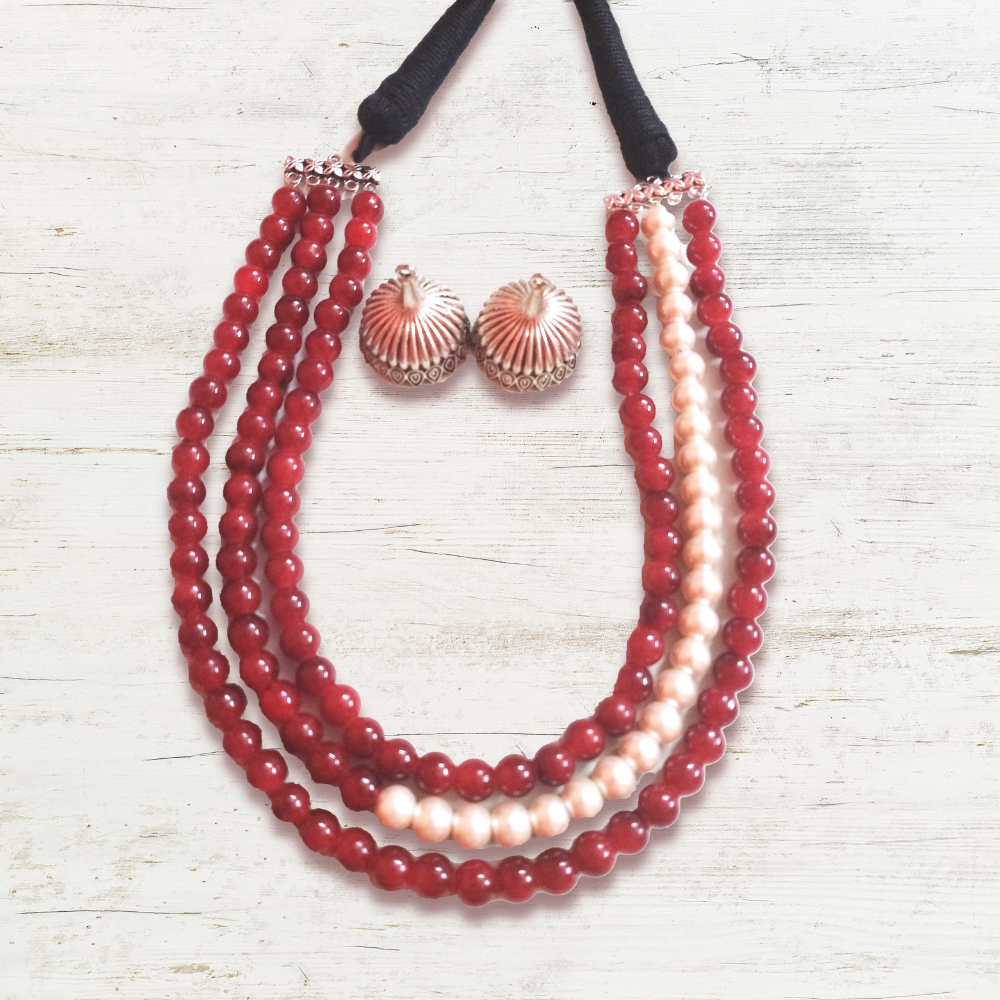 Rani Pink Beaded Choker Necklace Set | FashionCrab.com