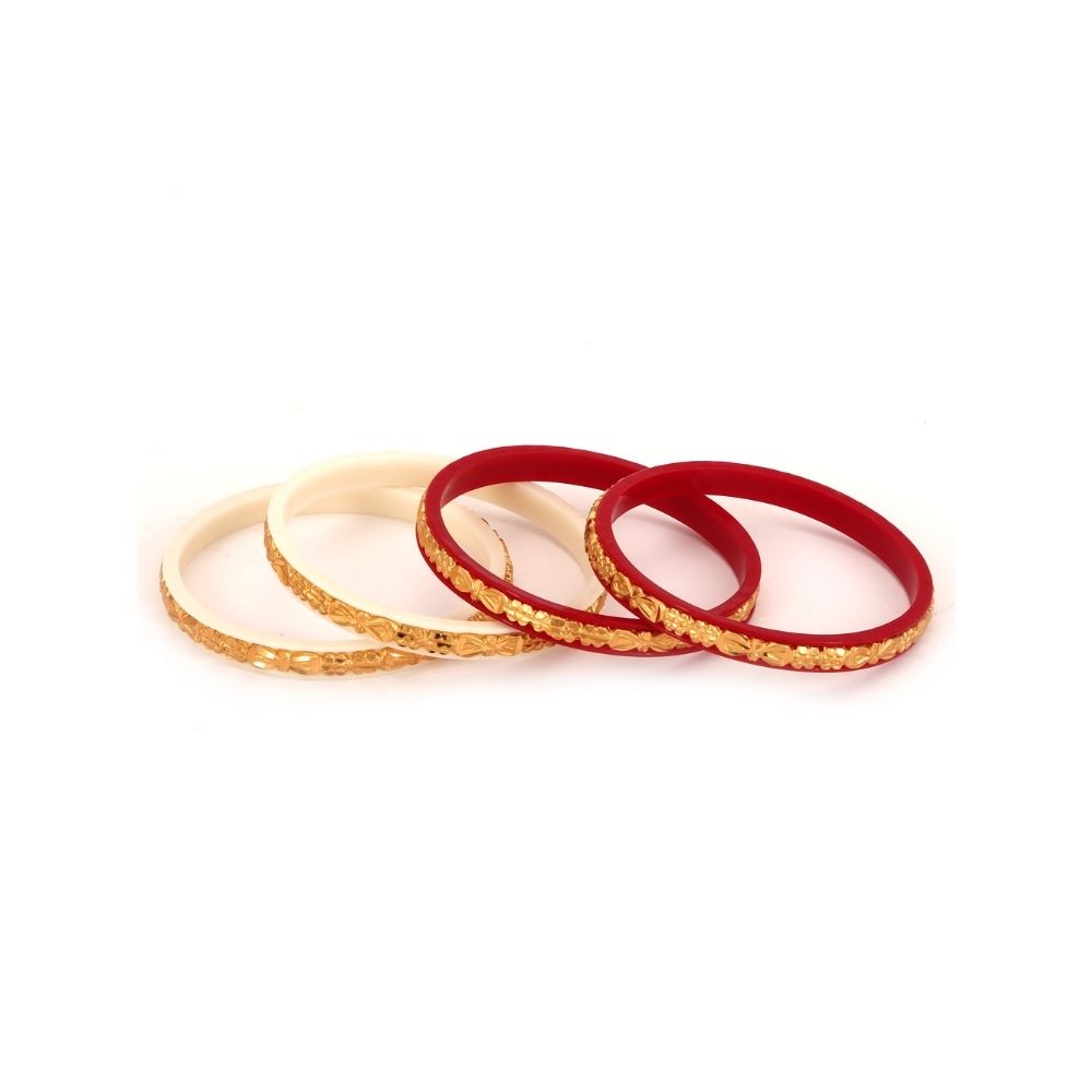 Buy Tanvi J Plastic Gold Plated Double Line Shakha Pola Bangle Set for  Women (Set of 4) (2.4) at Amazon.in