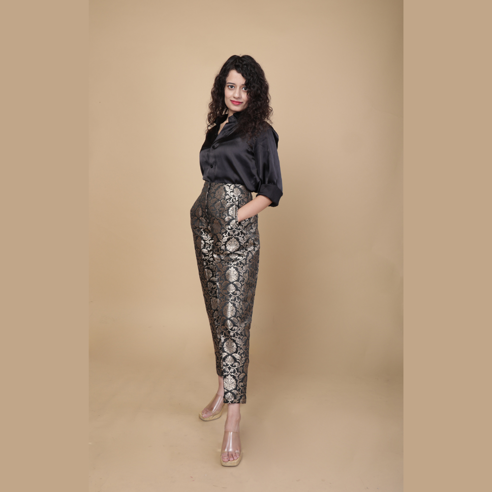 Dolce & Gabbana Black Gold Brocade High Waist Women's Pants Authentic | eBay