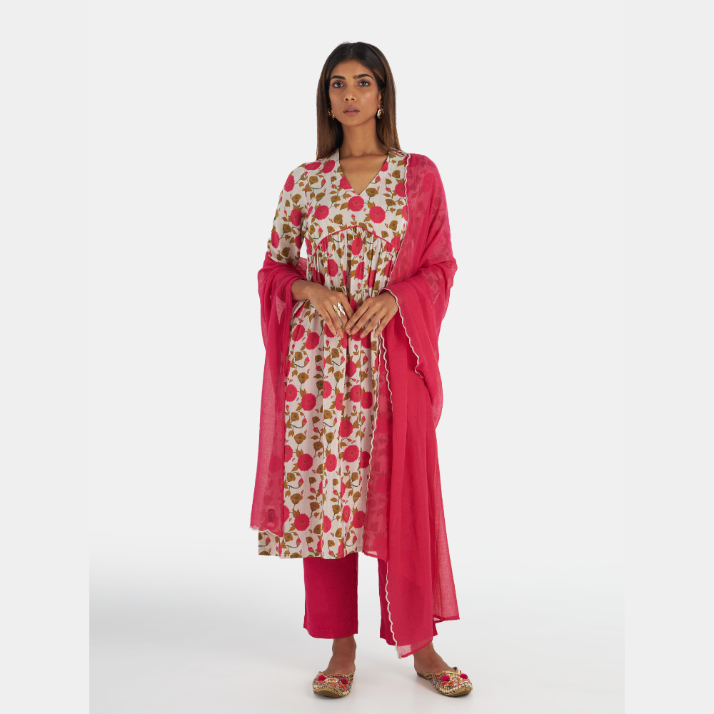 Women's Off White Liva Printed Kurta Set