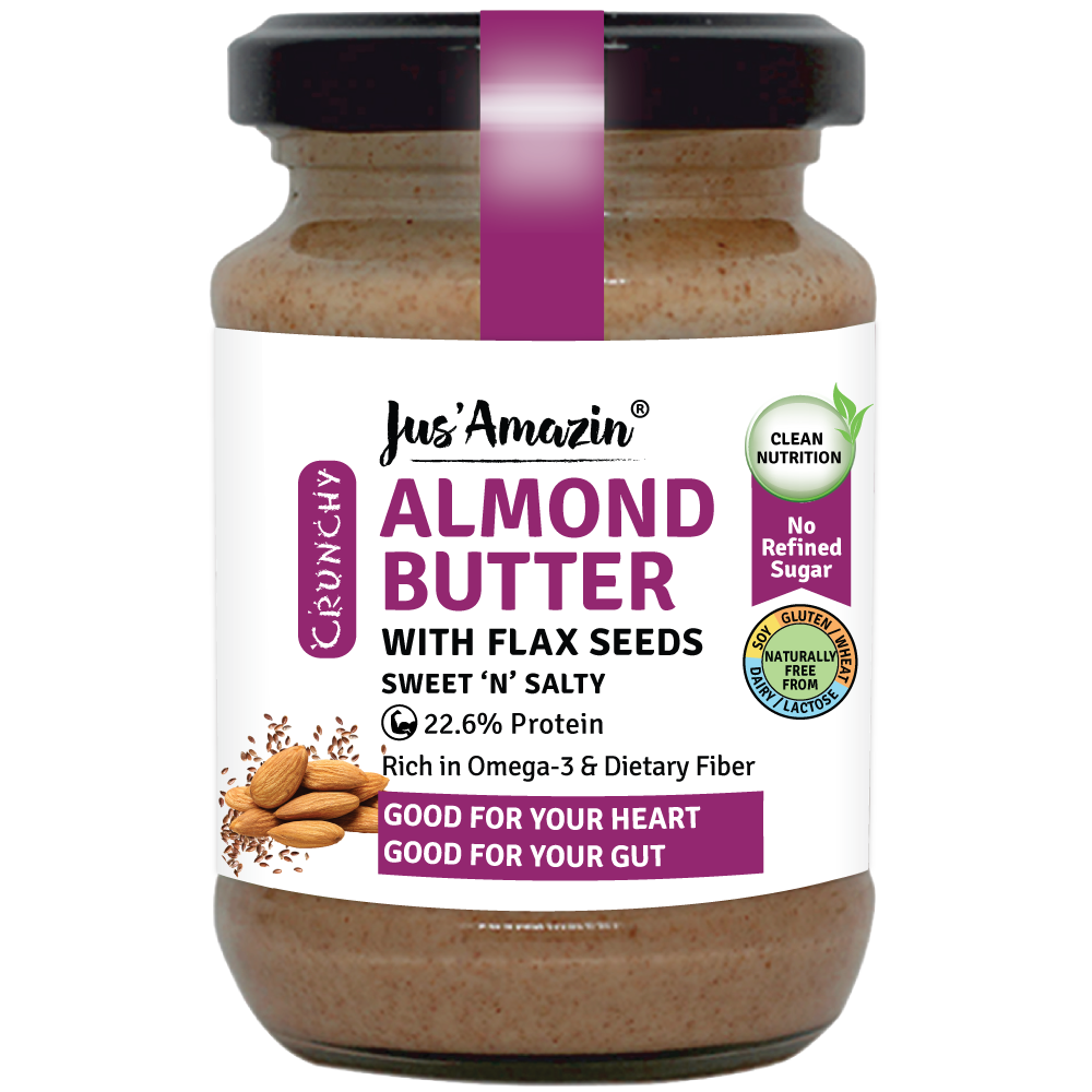 
                  
                    Jus Amazin Crunchy Almond Butter – With Flaxseeds (125g)
                  
                