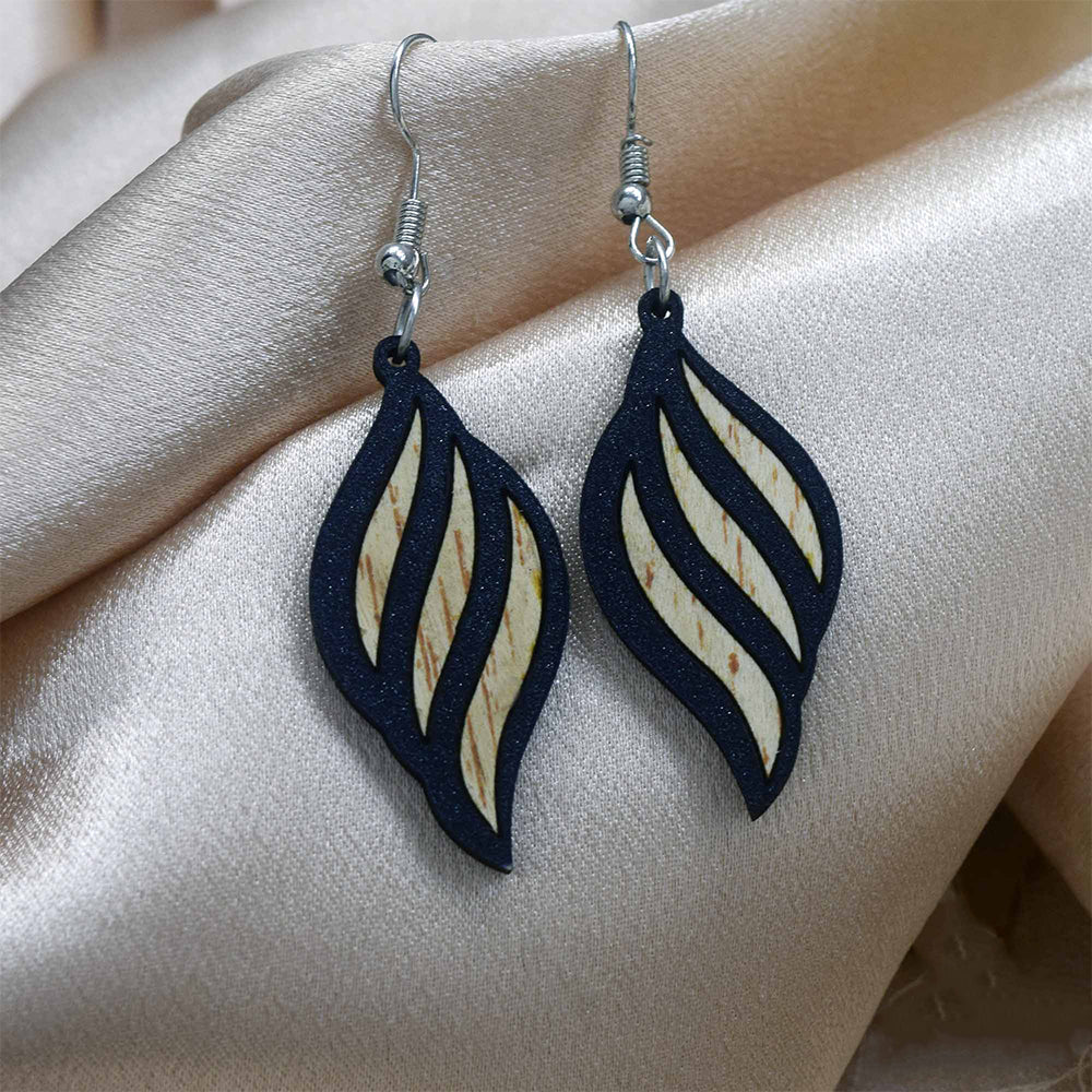 White and Java Gold Leaf Wooden Hoop Earrings - Huckleberry Life