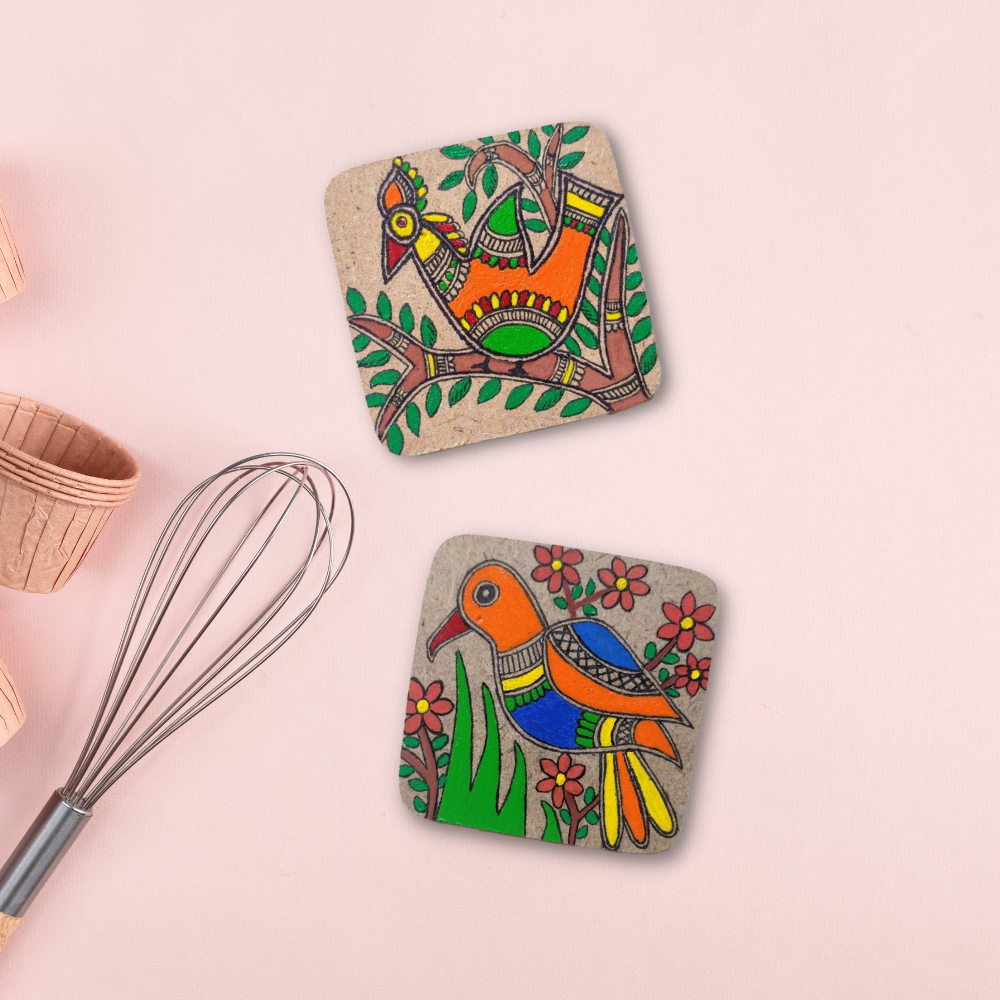Hand-painted Madhubani Coasters (Set of 6)