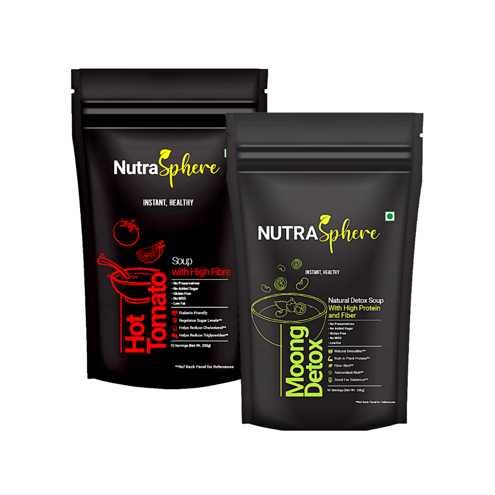 
                  
                    NutraSphere Combo of Hot Tomato Fiber Soup and Moong Beans Natural Detox Soup Mix Powder (100g each)
                  
                