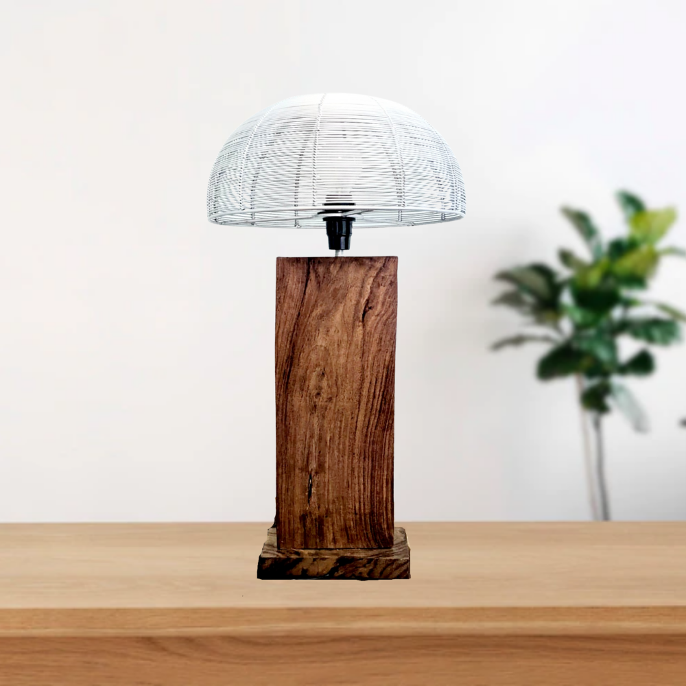 Hand Painted Teak Wood Table Lamp with Shade