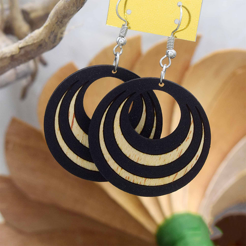 Wooden Earrings Round Earrings with Two Colour for Women