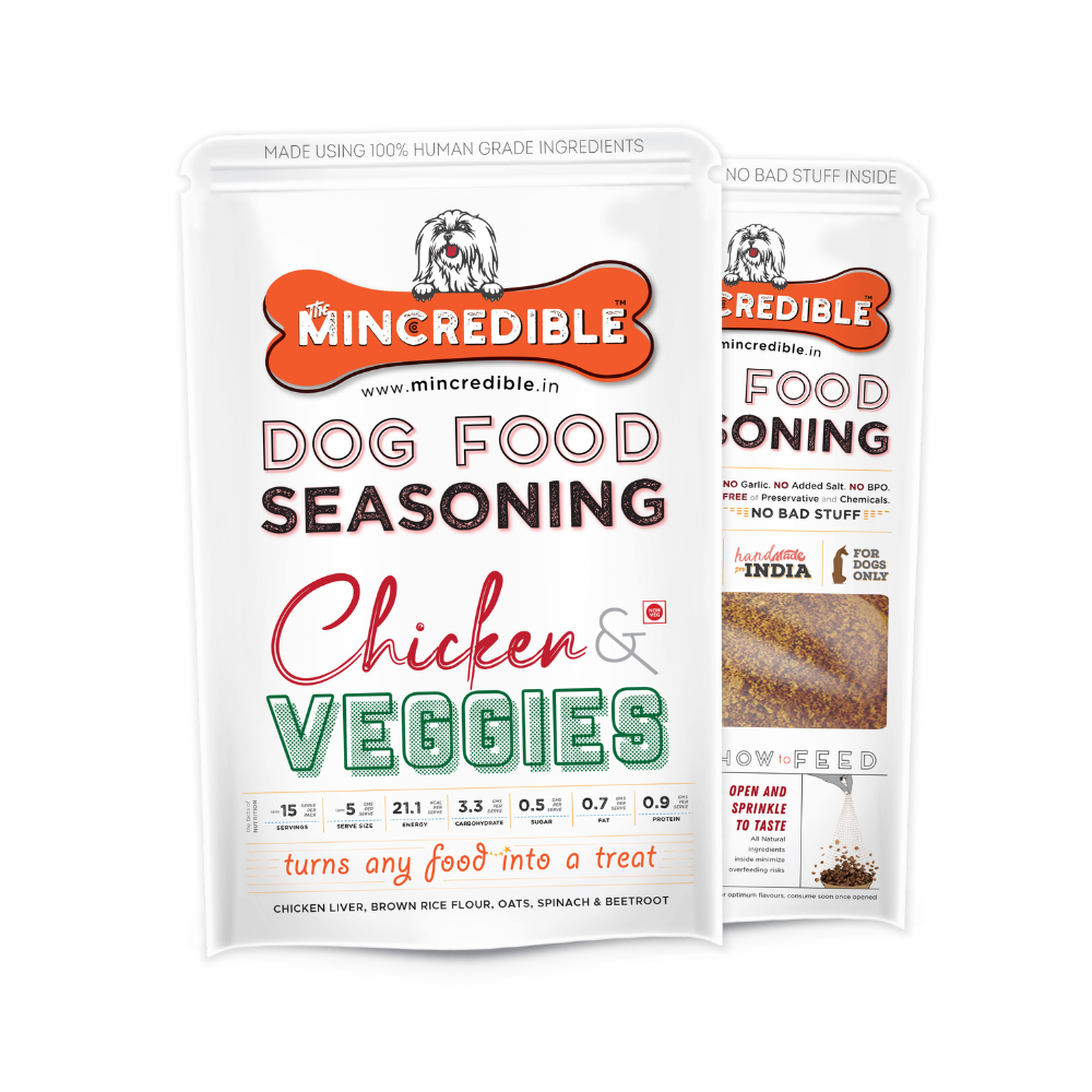 
                  
                    Mincredible's Dog Food Seasoning (Chicken & Veggies) - 50g
                  
                