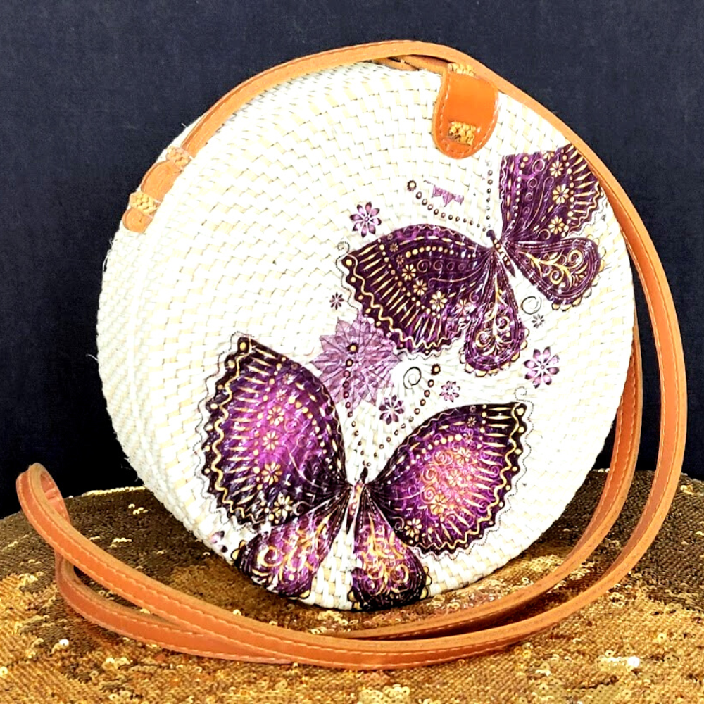 Handwoven round rattan bag sales