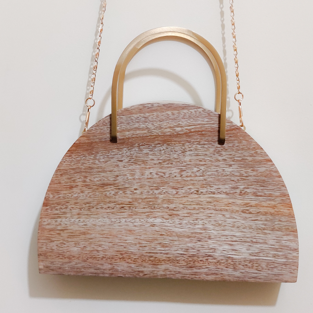 Wood and leather sling bag - Clutch - Thecraftroot