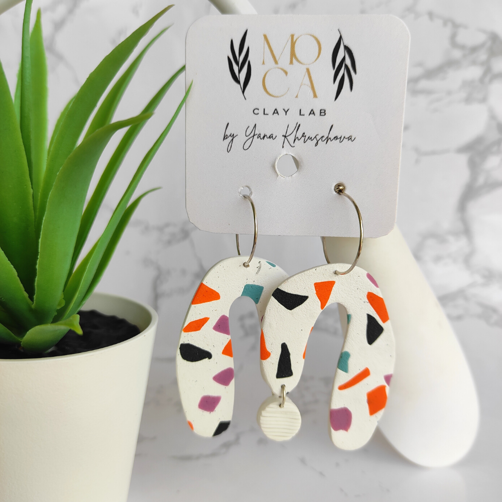 White Terrazzo Polymer Clay Earrings