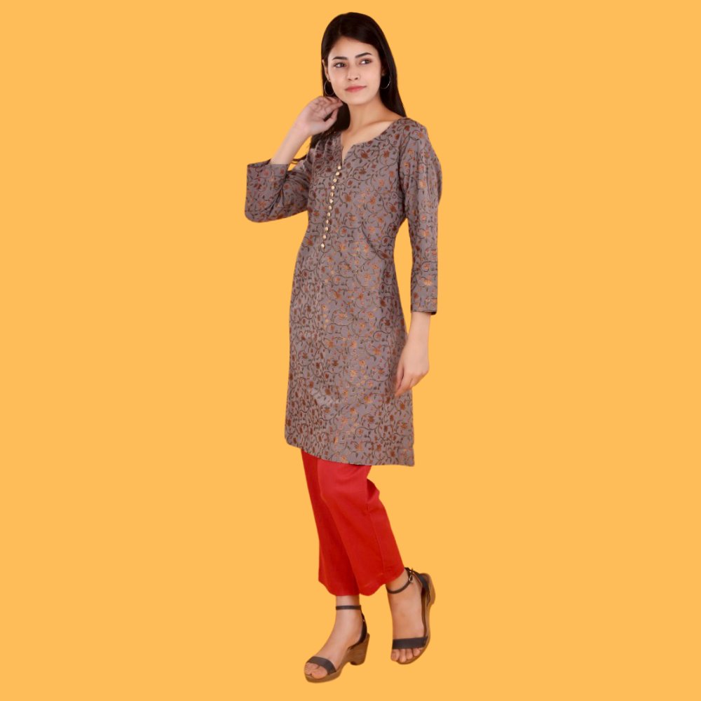 
                  
                    Miravi A Line Gold Print Kurti
                  
                