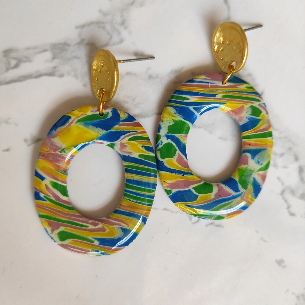 
                  
                    Brass Mixed Stripes Polymer Clay Earrings
                  
                
