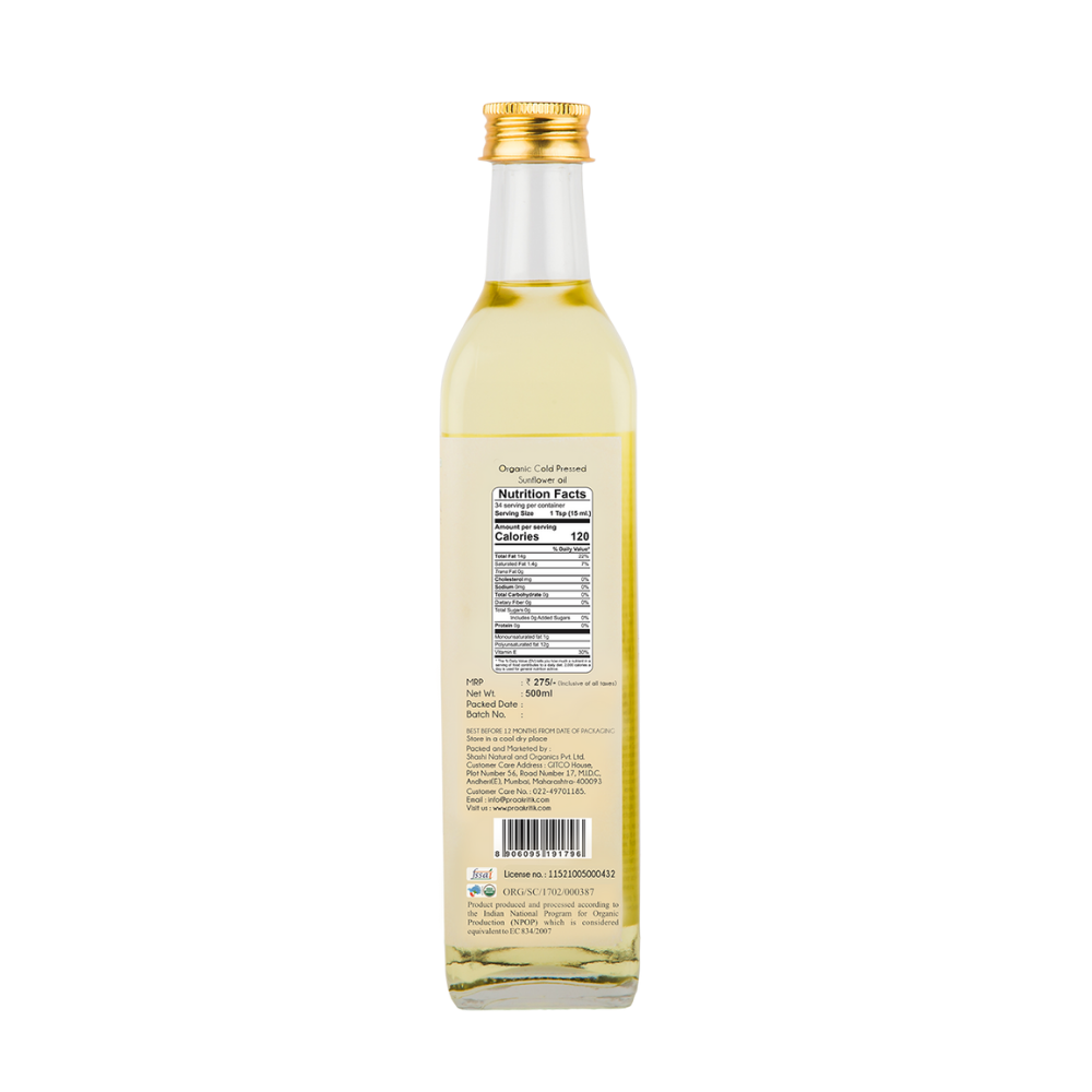 
                  
                    Praakritik Organic Cold Pressed Sunflower Oil (500 ml)
                  
                