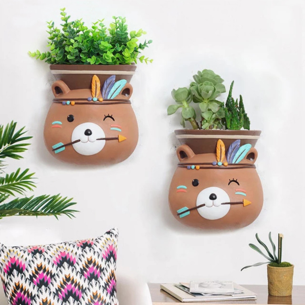 Brown-Bear Wall-Hanging Planter/Pot (Set of 2)