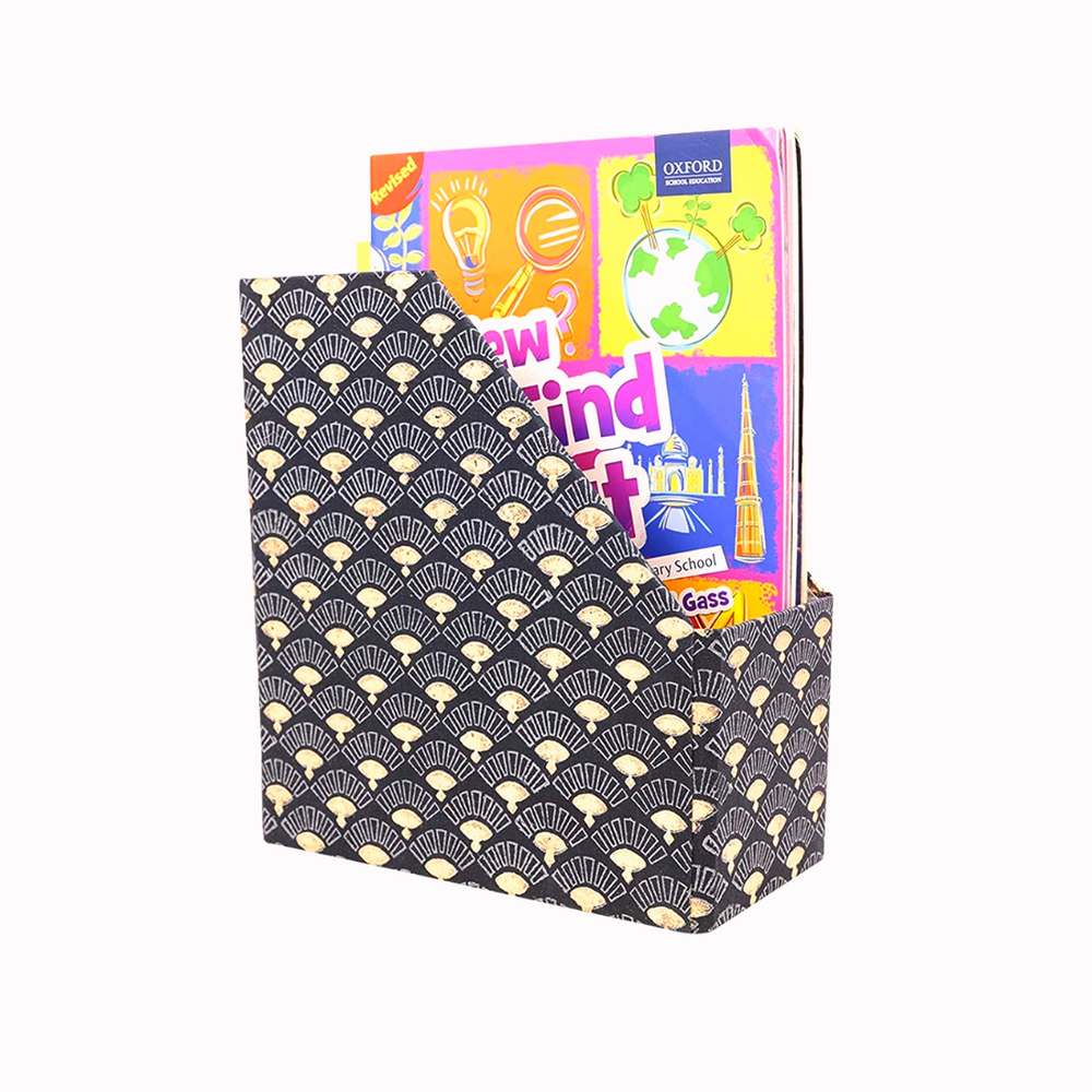 Indha Hand-Block Printed Single Compartment Black Colour Table Top Book/Magazine Holder