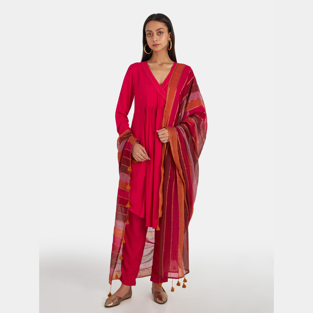 Women's Pink Pure Cotton Solid Kurta Set