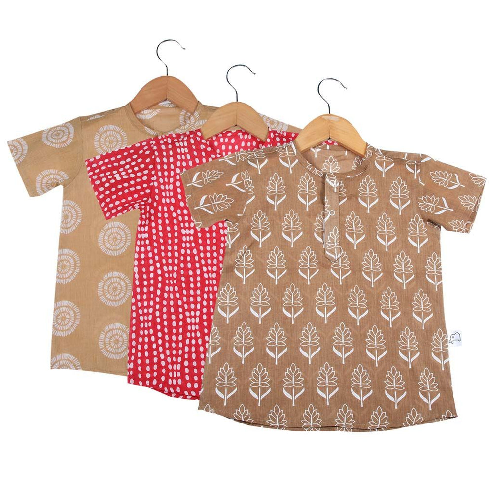 SuperBottoms Short Red Sleeve Kurta for Babies (4-5yrs) - Pack of 3