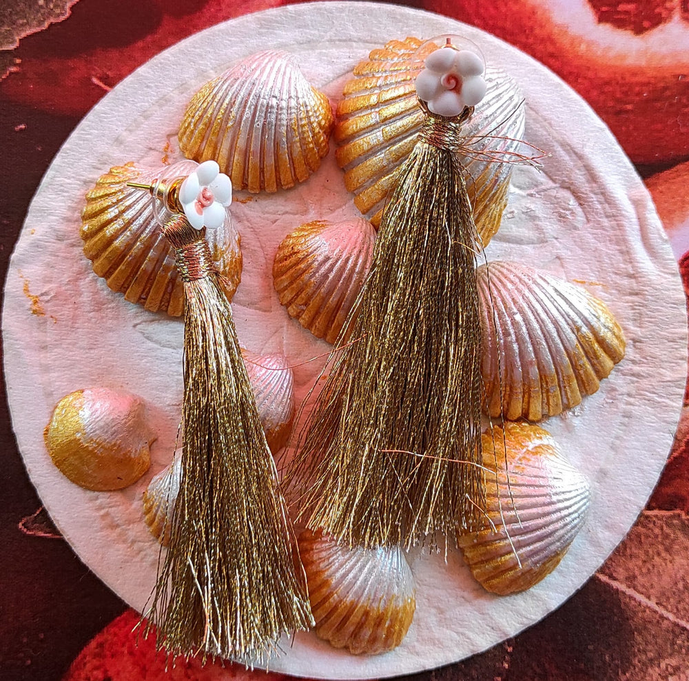 Ceramic Flower Tassel Earrings
