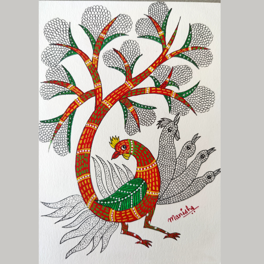 
                  
                    Hand Painted Gond Art Peacock
                  
                