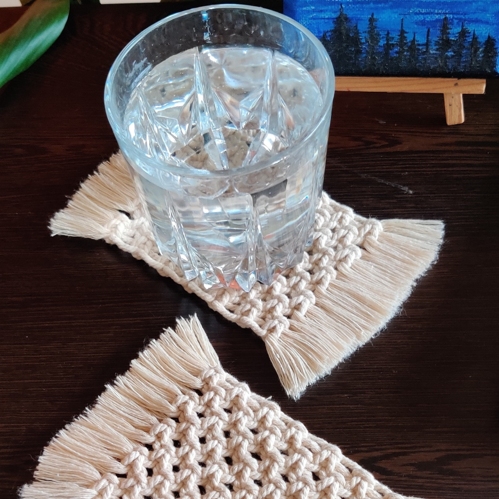 Macrame Coaster White (Set of 2)