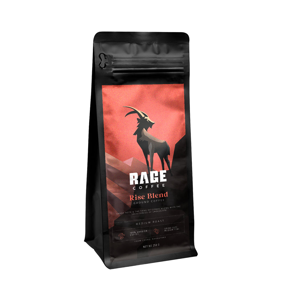 Rage Coffee Rise Blend Ground Coffee Powder - Medium Roast - 250g (South Indian Filter Press, Medium Fine Grind)