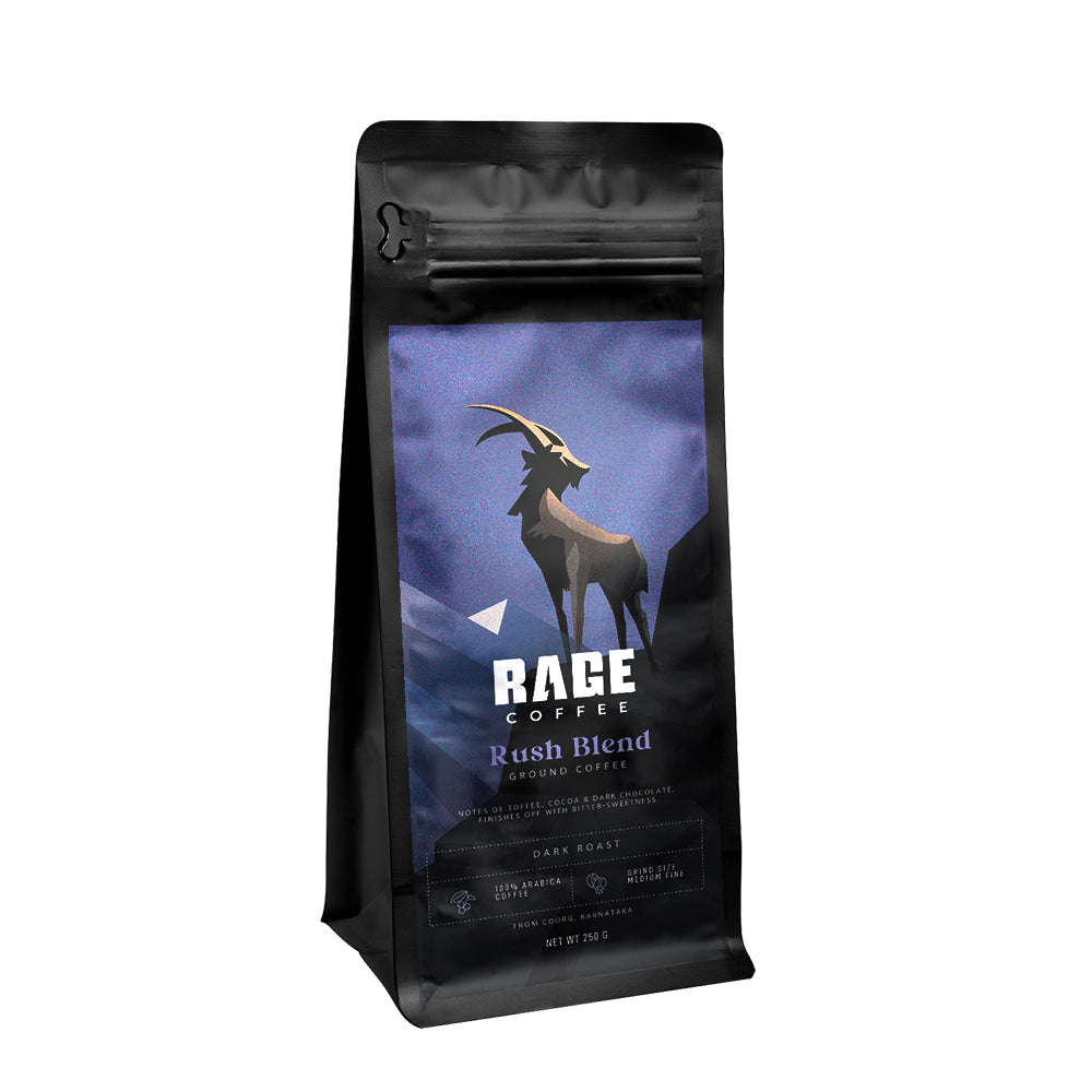 Rage Coffee Rush Blend Ground Coffee Powder For Aeropress, Moka Pot, South Indian Filter Press - 250g (South Indian Filter Press, Medium Fine)