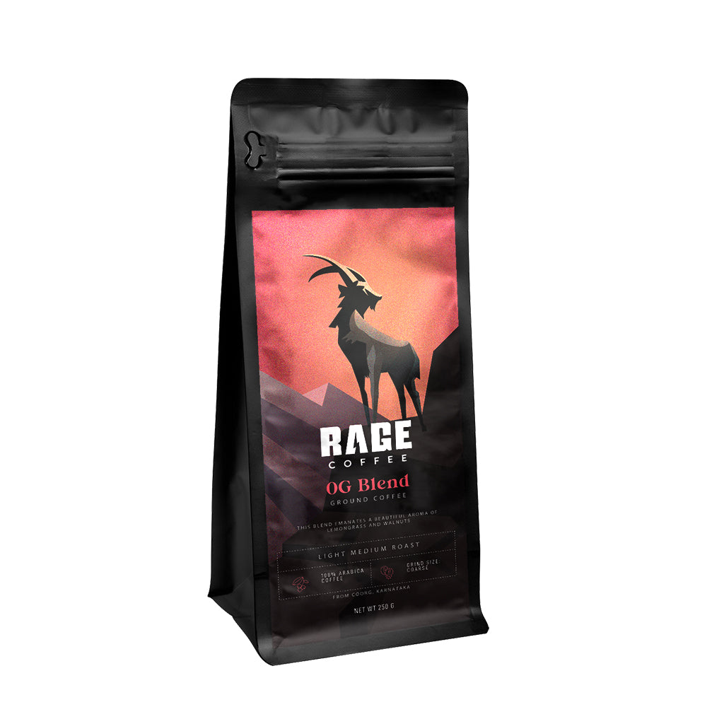 
                  
                    Rage Coffee OG Blend Freshly Roasted & Ground Coffee Powder - 250g (Pour Over, Coarse Grind)
                  
                