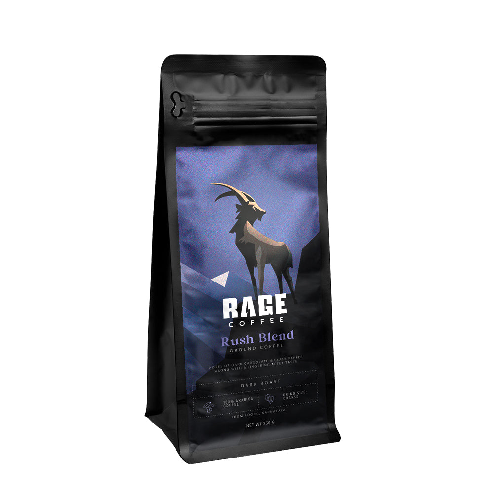 
                  
                    Rage Coffee Rush Blend Ground Coffee Powder - 250g (French Press, Coarse Grind)
                  
                