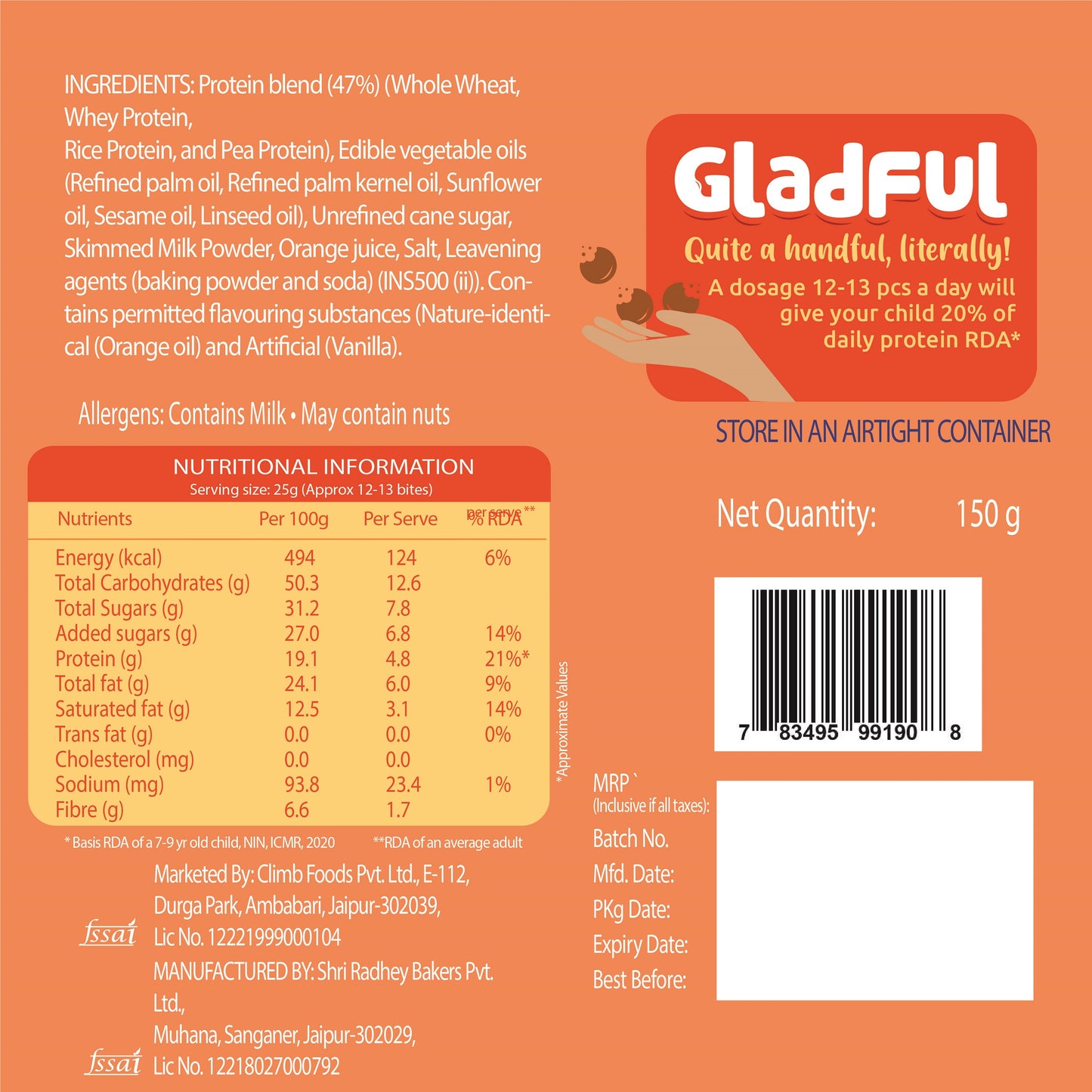 
                  
                    Gladful Orangey Protein Mini Cookies (150g, Pack of 3)
                  
                