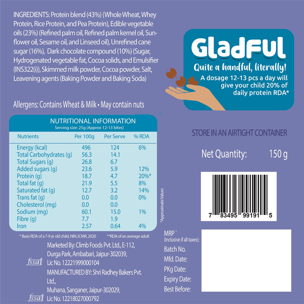 
                  
                    Gladful Chocolatey Protein Mini Cookies (150g, Pack of 3)
                  
                