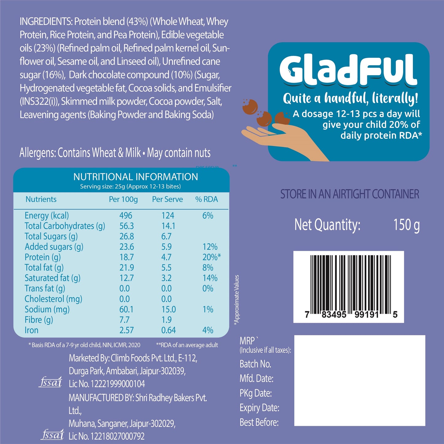 
                  
                    Gladful Chocolatey Protein Mini Cookies (150g, Pack of 2)
                  
                