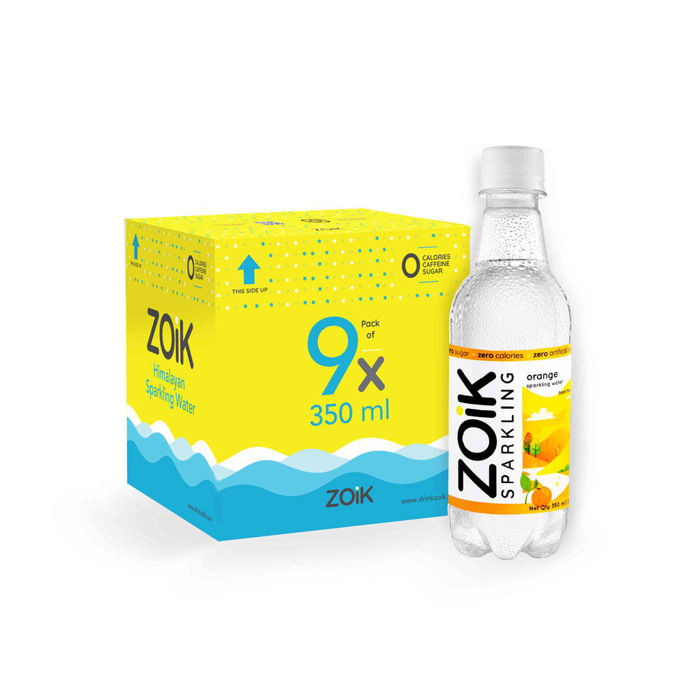 ZOiK Orange Flavoured Sparkling Water (Pack of 9) - 350ml