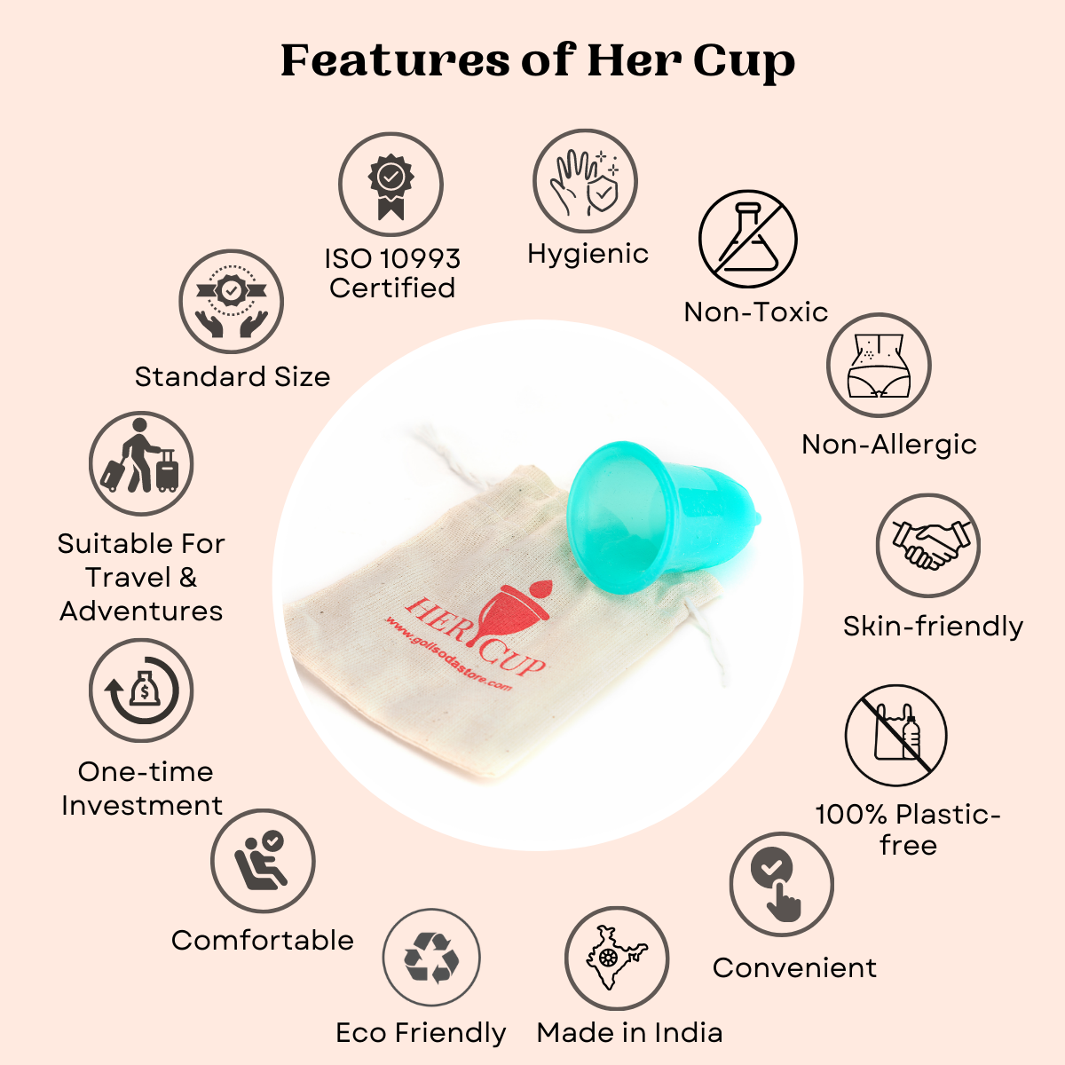 
                  
                    Goli Soda Her Cup Reusable Menstrual Cup for Women - Teal
                  
                