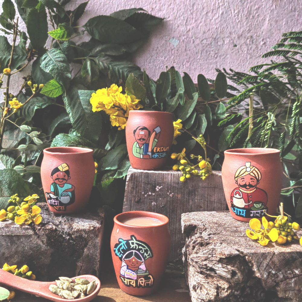 Happy Earth Studio Chaiwala Theme Tea Cups (Set of 4)