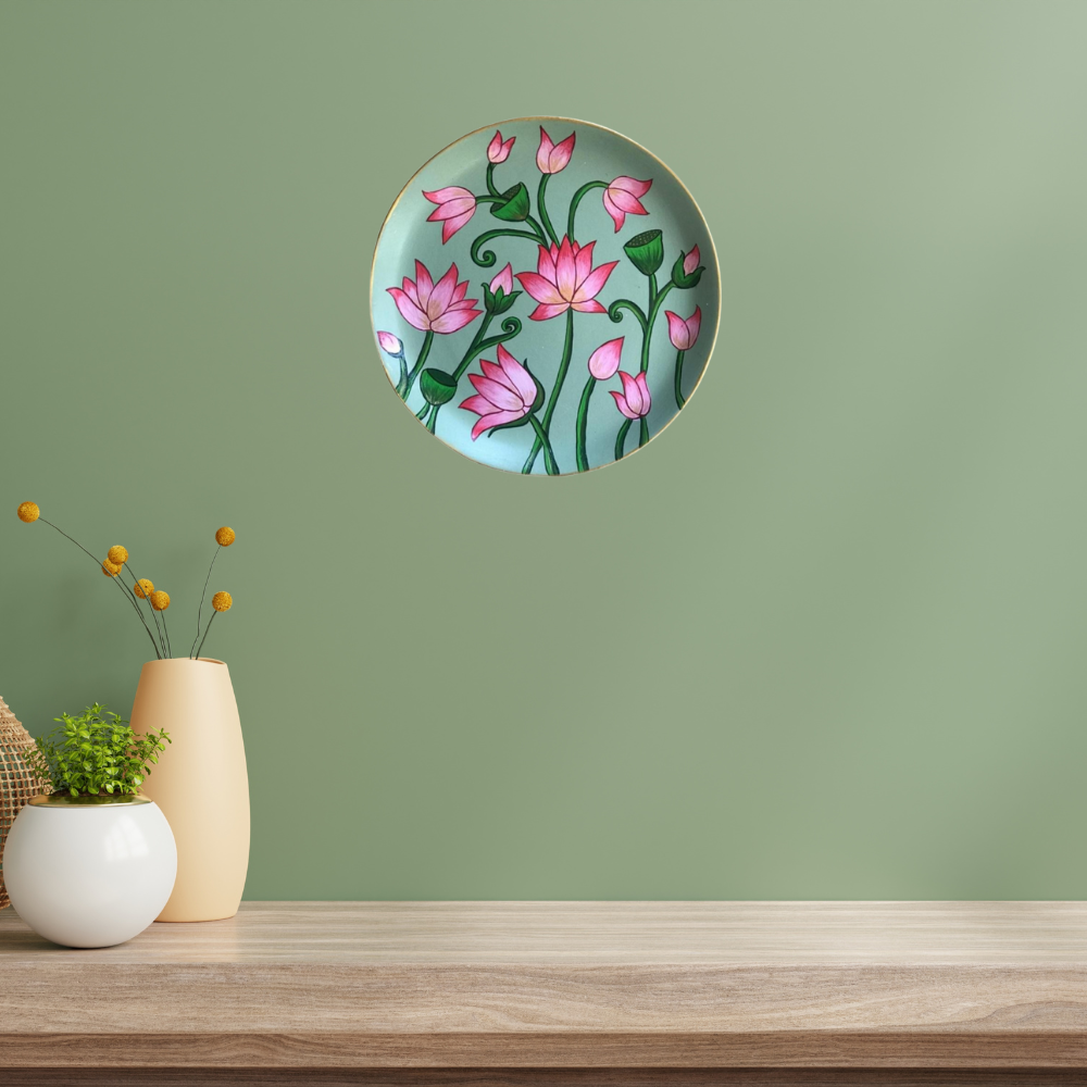 Pichwai Lotus Pink Coloured Wall Plate