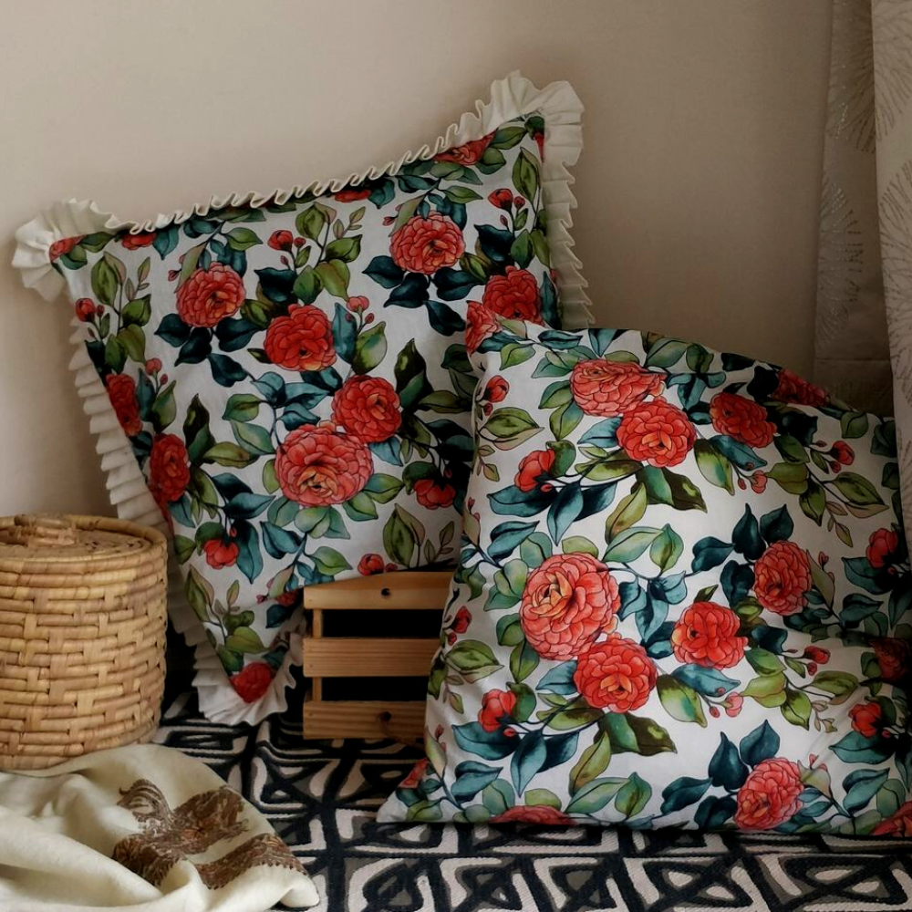 Floral Enhancement Ruffled Cushion Cover