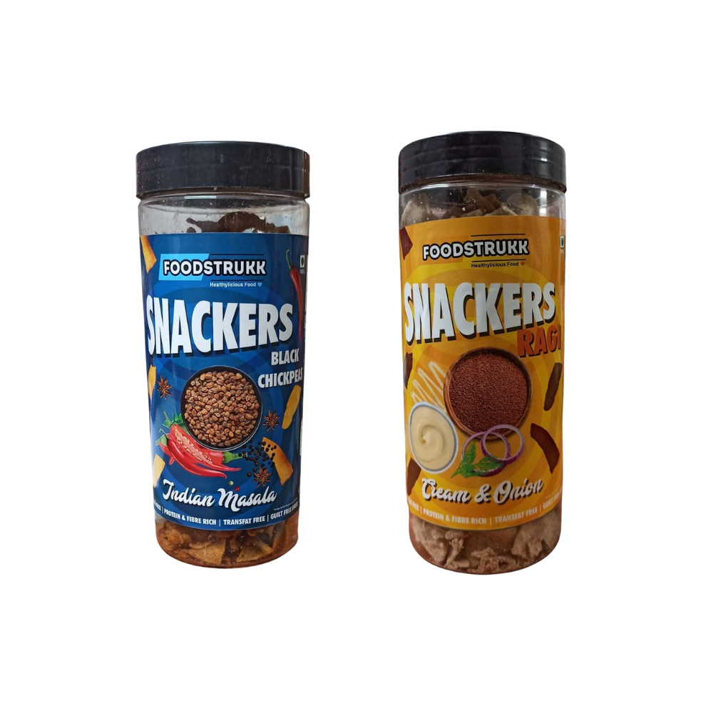 Foodstrukk Chickpeas Indian Masala and Ragi Cream n Onion Snackers (Pack of 2) (150g x 2, 300g)