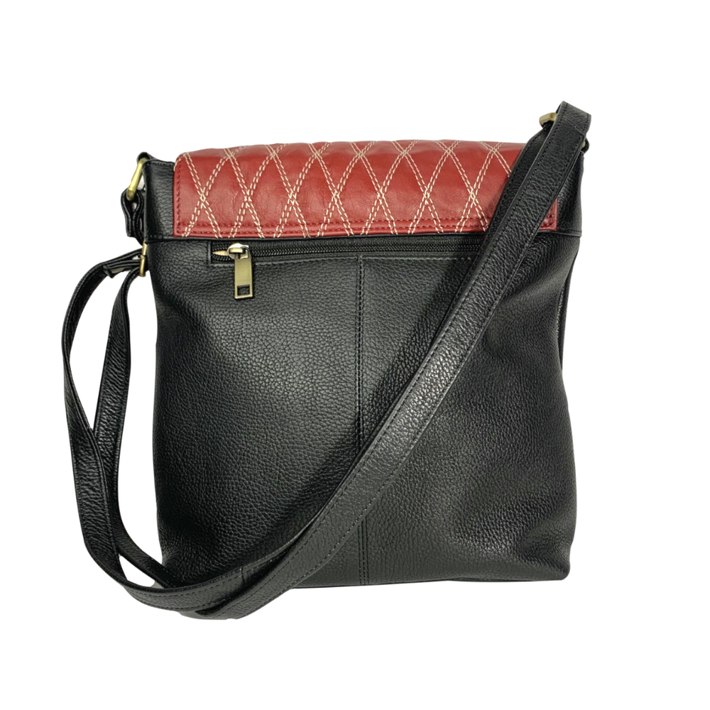 
                  
                    Women Black Red Textured Leather Sling Bag
                  
                